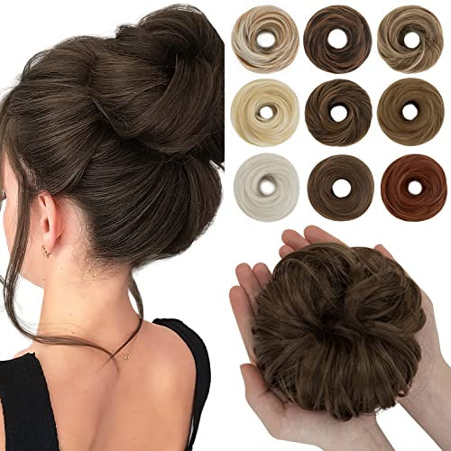 SEGO Haarteil mit Gummiband Große Dutt Haarteile Haargummi mit Haaren Extensions Pferdeschwanz Zopf für Damen (55 G) Aschbraun