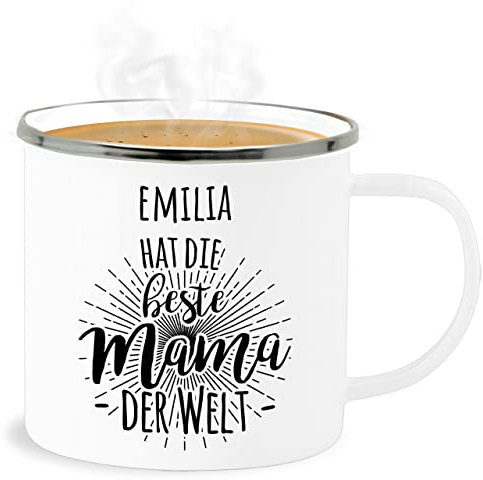 Emaille Becher Blechbecher - Beste Mama der Welt - 300 ml - Weiß Silber - mutti mom tasse muttertag ist die für mütter mami mamas mutter tag mamatags muttertagsgeschenk mothers day