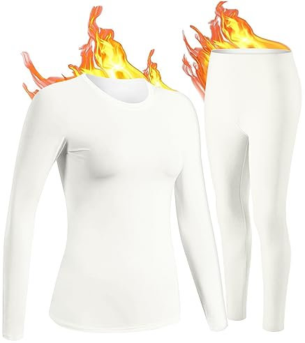 UNIQUEBELLA Damen Thermo-Unterwäsche Set, Thermoshirt Langarm, Skiunterwäsche Winter Funktionsunterwäsche, Thermo Base Layer für Alltag, Skifahren, Wandern, Joggen, Sport