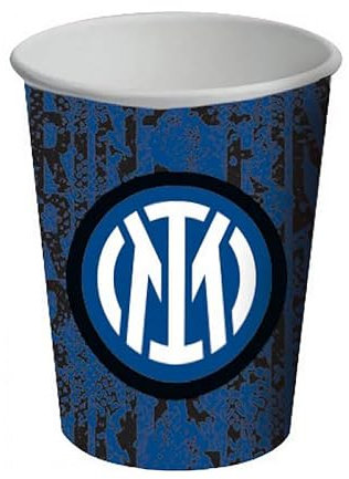 8 Bicchieri Neroazzuri in Carta, Stoviglie Addobbi da Tavola per Party a Tema Celebrazione Festa Compleanno Squadra Calcio Tifosi Decorazioni Nerazzurro - 266 ml
