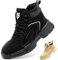 Bawalon Safety Boots Mens Womens Water Resistant Work Boots with Steel Cap Warm Fur Lined Safety Shoes JR Black UK 6 (Label Size 40)