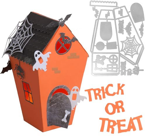 Halloween Haus Stanzschablonen Spukhaus Schachteln Metall Prägeschablonen Box Stanzmaschine Stanzformen Prägemaschine Schablonen Cutting Dies für DIY 3D Keksbox Süßigkeitenbox