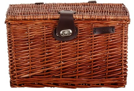 AMIGO Fahrradkorb mit Deckel - 16 Liter - Weidenkorb - Dunkelbraun