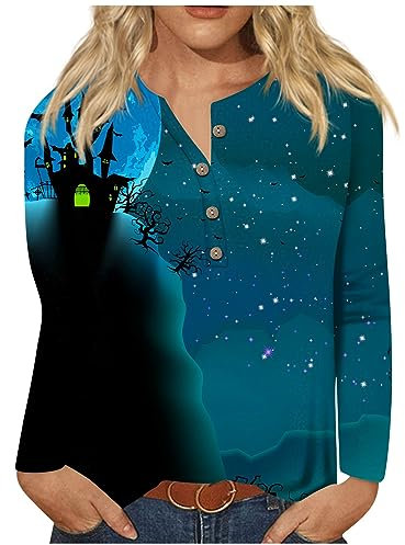 Decken Hoodie Pullover Frau Mit Knöpfen Rundhals Pullover Soft Fitnesse Lässige Übergröße Hallowee Hemdbluse Damen Mehrfarbig Luftige Longsleeve Polyester Cyan