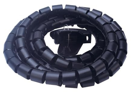 A2ZWORLD Spirale Avvolgi Cavo Flessibile, Guaina Raccogli Cavi Spiralato, Organizza Gestione dei Cavi, Clip Fermaglio Guidafilo Incluso, Lunga 180cm (D25mm, Nero)