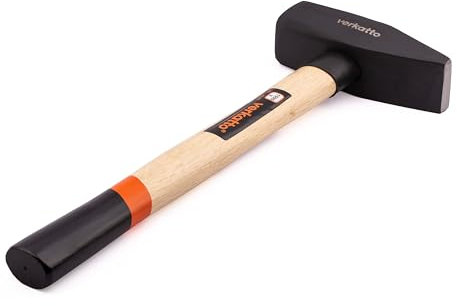 Mivos Martello da fabbro, 1500 g, con manico in legno, martello con testa in acciaio forgiato e manico in legno robusto, peso testa 1500 g, martello meccanico, DIN 1041