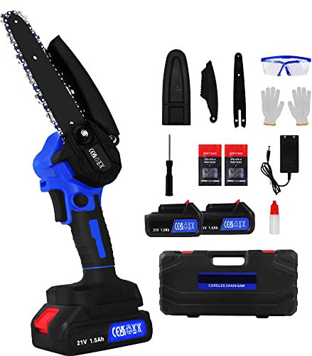 Brushless Mini Chainsaw 6 Inch Cordless Electric Chainsaw with 2 Batteies and Charger Security Lock Quick Charge Handheld Small Chain Saw for Wood Cutting Tree Trimming