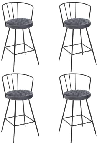 EUGAD Barhocker 4er Set, Barstühle, Küchenhocker, Esszimmerstühle, Tresenhocker, ergonomischer Hocker, mit Rückenlehne Fußstütze, Design Hocker, Samt Hocker gepolstert, Metall, Dunkelgrau, 1067BY-4