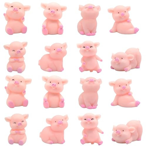 Erzekrim Glücksschwein Kleine Glücksschweine 16 Stück Schweinchen Glücksbringer Niedlich Rosa Mini Glücksschweinchen, für DIY Handwerk, Kuchen Dekoration, Tischdeko, Fee Garten Decoratino