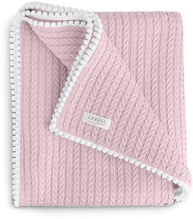 Levaya Products Babydecke Baumwolle 100% Bio – Kuscheldecke für Neugeborene & Kinder – extra weich & atmungsaktiv – Strickdecke 120x90 cm für Mädchen & Jungen - rosa
