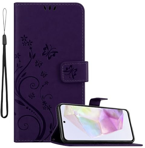 cadorabo Coque Compatible avec Samsung Galaxy A35 en Lilas FONCÉ Floral - Protection au Design Floral avec Fermeture magnétique, Fonction de Support et emplacements pour Cartes