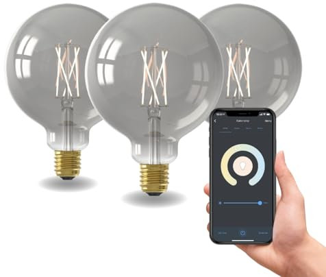 CALEX Smart LED Lampe, E27, G125, Titanium Filament, warmweißes Licht, dimmbar, WLAN App- & Sprachsteuerung, 3er Pack