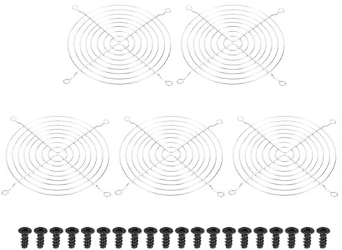 PATIKIL 140mm Fan Grill with Screws, 5 Pack Chrome Plated Iron Frame Ventilator Grills Protector Mesh Dustproof Case Cover for Computer, Silver Tone