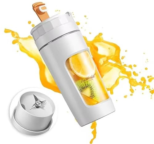 ZiaWorld Portable Blender, 600ml, Leakproof Lid, Powerful Cordless Mini Personal Blender, BPA Free, Rechargeable, Travel Mixer for Smoothies, Protein Shakes, Blends Ice & Frozen Fruit, White