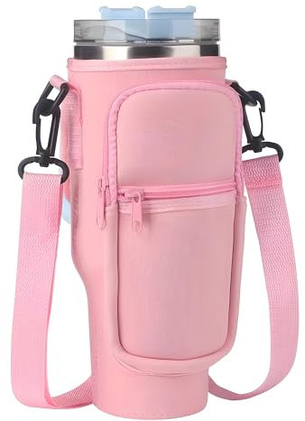 Pink Stanley Cup Bag, Cup Holder for Stanley 40oz Tumbler with Handle, Stanley Carrier Bag with Adjustable Shoulder Strap for Stanley Cup Accessories