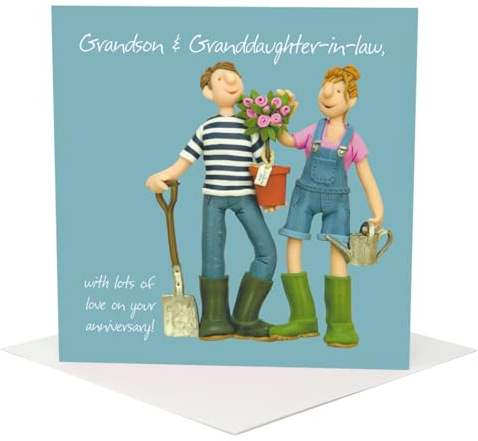 Holy Mackerel Happy Anniversary Grandson and Granddaughter-in-law wedding anniversary card designed by artist Erica Sturla. 15cm square and blank inside