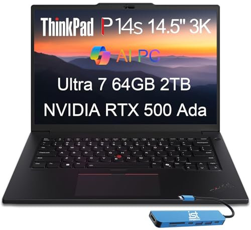 Lenovo ThinkPad P14s Gen 5 Mobile Workstation Laptop (14.5 3K 120Hz, NVIDIA RTX 500 Ada, Intel Core Ultra 7 155H, 64GB DDR5 RAM, 2TB SSD) PC AI per progettista, ingegnere, IST HUB, Win 11 Pro