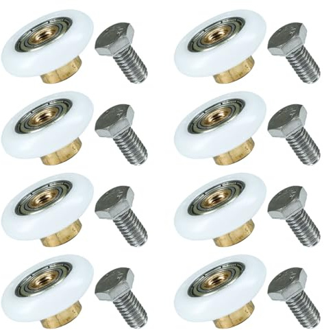 Selyse 8er Set Duschtürrollen aus Edelstahl, 19mm/23mm/25mm/27mm Durchmesser, Ersatzrollen für Schiebetüren und Duschkabinen (25mm)