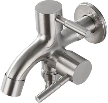 Splitter-Gartenhahn | Doppelwasserhahn aus Edelstahl | 2-Wege-Splitter-Wasserschlauchanschluss | Gartenhahn für den Außenbereich mit Steckdosen | Effizienter Verlängerungshahn für den - und Balkon