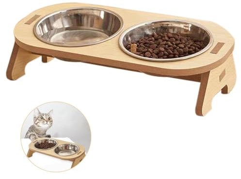 Cat Bowl,Suuwwn 15° Tilted Ceramic Elevated Cat food Bowls Raised Cat Bowls for Food and Water Cat Dog bowls Dish with Bamboo Stand Anti Vomiting for Cats and Puppy