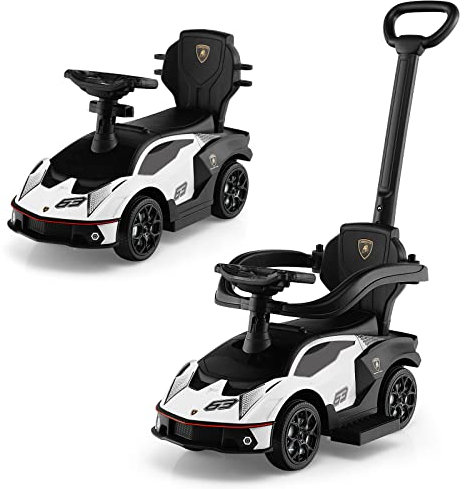 COSTWAY Rutschauto Lamborghini, Rutschfahrzeug mit Schiebstange & Stauraum, Schiebeauto mit Lenkrad & Hupe & Motorsound, 3-in-1 Rutscher Auto für Kinder ab 1 Jahr