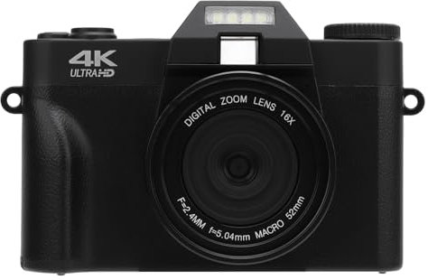 ASHATA Cámara Digital 4K 60FPS 56MP Vlogging Cámara, Zoom Digital 16x Cámara de Pantalla Táctil IPS de 3 Pulgadas para Fotografía, Cámara sin Espejo de 1700mAh para Cámara Web de Viaje