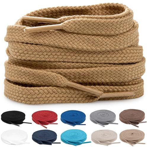 TULMERO 2 pares de cordones 100% algodón – Cordones planos de 8 mm de ancho para zapatillas de deporte, crudo, 90