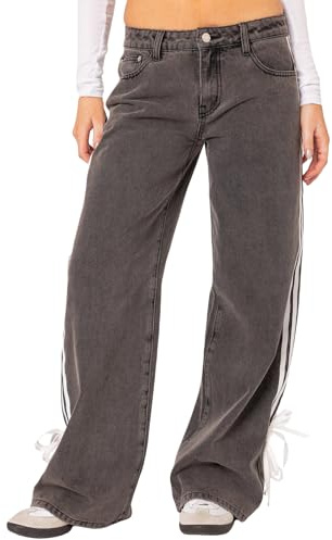 LYSINK Women Wide Leg Jeans Loose High Waisted Straight with Pockets Pants Summer Spring Casual Denim Long Trouser (Bd Black, XL)
