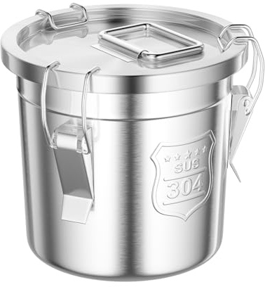 WEIGR Luftdichter Edelstahl eimer mit Deckel 6L/12L/21L/33L - Edelstahlbehälter für Küche aufbewahrung Getreidebehälter, Mehlbehälter mit Verschlussclips für Reis, Mehl und Getreide (22x22x20cm 6L)