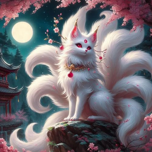 GHHKUD Fuchs Blumen Diamond Painting für Erwachsene, 5D DIY Diamant Painting Bilder für Erwachsene Anfänger, Diamond Art Painting Set, Full Drill Diamant Malerei für Dekoration 30x30 cm