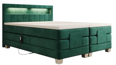 Luxusbetten24 Boxspringbett Ardena Samt 200x200 elektrisch verstellbar mit LED | Bezug: Samt | Farbe: Grün | Härtegrad: H3 (70-100kg)