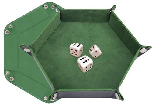 Würfelbrett Faltbar,Würfelunterlage Lede Und Samt Würfelteller,Doppelseitige Würfelschale,Würfelteller Hexagon Für Dungeons Und Dragons RPG-Würfelspiel DND Und Andere Tischspiele(Grün)