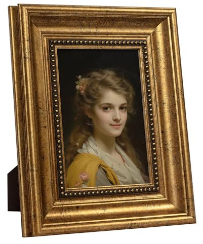 Afuly 8x10 Photo Frame Gold Picture Frames Vintage Picture Frame Antique 10x8 Photo Frames With Gold Beads Ornate Standing Desk Frame Wall Frames For Living Room Christmas Gifts For Her Mum Dad