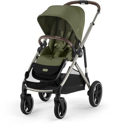 CYBEX Gold Kinderwagen GAZELLE S, Ab Geburt bis ca. 4 Jahre, Max. 22 kg (Single-Modus) / 2x 22 kg (Duo-Modus), All-in-1-System mit 20+ Konfigurationen, Moss Green