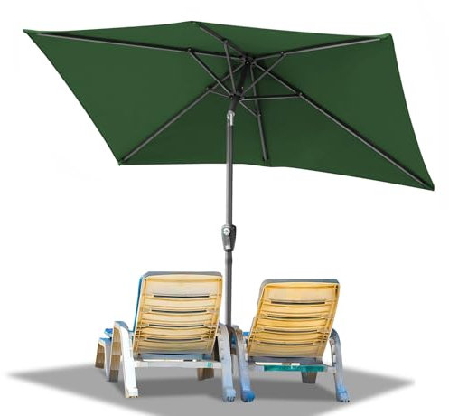 Ollewiellan Sonnenschirm 210 x 140cm Grün mit Kurbel| Sonnenschirm Rechteckig Ampelschirm Gartenschirm Terrassenschirm Sonnenschutz UV50+ Knickbar wasserdicht für Garten, Terrasse, ohne Ständer