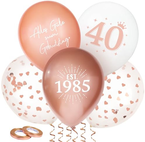 MEJOSER 24 Stück Deko 40 Geburtstag Frauen Luftballons Rosagold Ballons Latex 40. Geburtstagsdeko 40 Zahl Rosegold 1985 Happy Birthday Alles Gute zum Geburtstag Party (40)