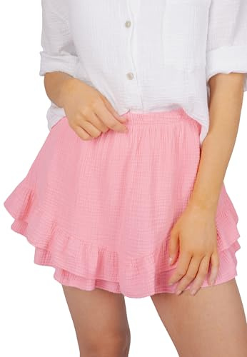 Damen Musselin Hosen Rock kurz mit Rüschen, 100% Baumwolle luftig - Lorena