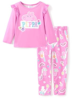Peppa Wutz Mädchen Bekleidungssets Langarmshirt + Legging Sets Peppa Pig Pullover Geburtstag Geschenke Süße Mode Kinder Herbst Winter Outfit Zweiteilig Kleidung für Kleine Mädchen 2-6 Jahre 83-116