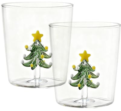TOATELU Weihnachtsgläser 2er Set, 300ml Trinkgläser aus Hochborosilikatglas mit Weihnachtsbaum Muster, hitzebeständige Weihnachtstasse Becher, Latte, Saft, perfekte Geschenkidee zu Weihnachten