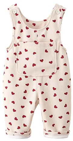 Salopette in Velluto a Coste con Stampa a Cuore per Bambine Autunno Morbida e Comoda per Neonati Ideale Gioco Quotidiano e Abbigliamento Casual (F-White, 2-3 Years)