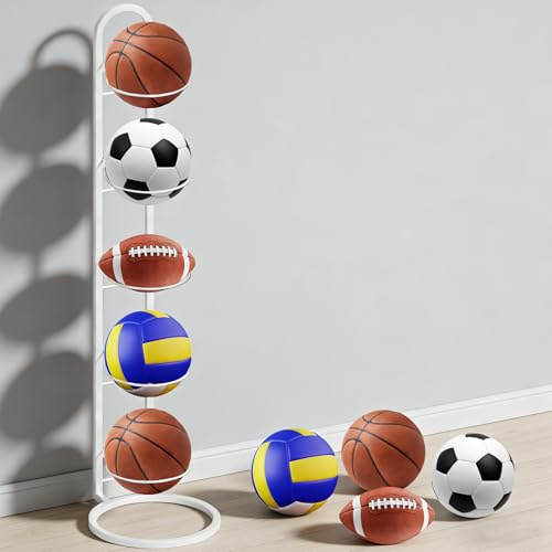 SUPRBIRD Rack verticale per palle in metallo Bianco da 5 piani,supporto per pallone di calcio,rack di stoccaggio per palle,con telaio smontabile,adatto per pallone di calcio,pallacanestro e pallavolo