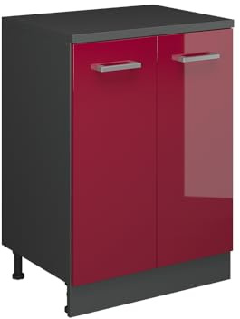 Vicco Küchenschrank für Dachschrägen R-Line, Rot Hochglanz, 60 cm ohne Schräge mit 2 Türen