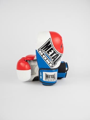 METAL BOXE Gants de Boxe Entraînement Compétition Bleu/Blanc/Rouge, 12 oz