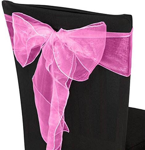 Trimming Shop 1pc Rose Pink Organza Sashes for Chairs Wider Sash Fuller Bow Chair Cover Bow Sashes for Wedding, Birthday, Reception, Anniversary Party Decoration, 17x280cm