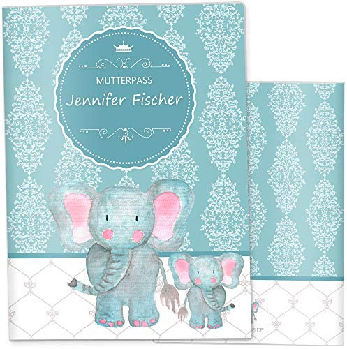 OLGS Mutterpasshülle 3-teilig personalisiert Petrol Vintage | Baby Schwangerschaft Geschenkidee Schutzhülle für den Mutterpass | Für werdende Mütter (Mutterpass personalisiert, Elefant)
