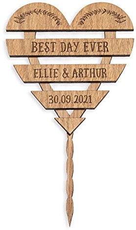 Personalised Wedding | Anniversary wooden cake topper - Personalise with surname and date - Mr and Mrs Cake decoration – rustic heart wood toppers