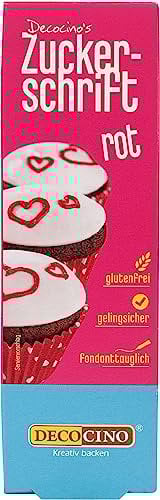 Decocino Zuckerschrift in Rot – Lebensmittelfarben-Schrift – praktische Tube zur Beschriftung von Fondant & Glasuren – Back-Deko für Torten, Kuchen & Cup-Cakes!
