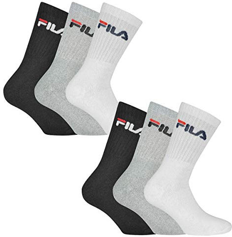 FILA 6 Paar Socken, Frottee Tennissocken mit Logobund, Unisex (2x 3er Pack) (Classic Mix (Schwarz; Weiß; Grau), 43-46 (9-11 UK))