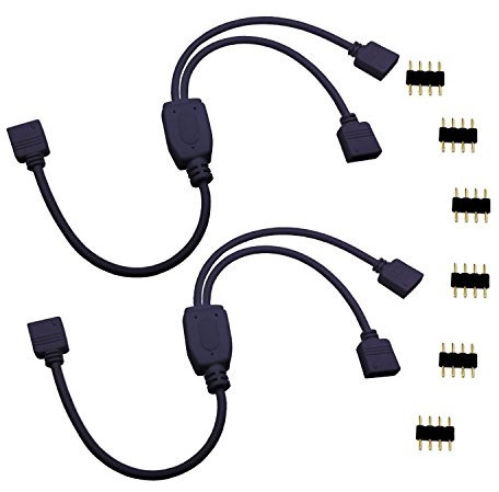 LITAELEK 2pcs LED Verteiler Kable 4 polig 1 zu 2 LED Strip Splitter 4 Pin Connector RGB 5050 3528 2835 LED Steifen Verbinder LED Band Eckverbinder Stecker LED Stripe Anschlusskable -30cm, Schwarz