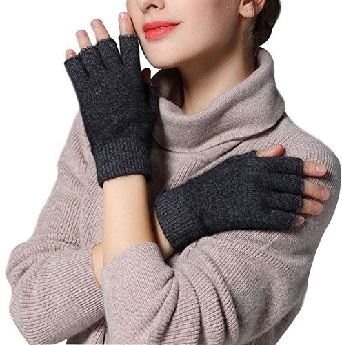 Lerben® Fashion Men Women's Soft Cashmere Warm Fingerless Gloves Autumn Winter Hand Wrist Warmer Mitten (F-deep Grey)